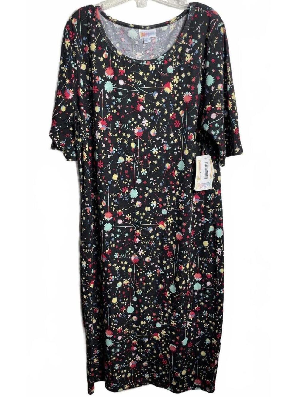 LuLaRoe Julia Tee Shirt Dress Tunic Women's XL Black Floral